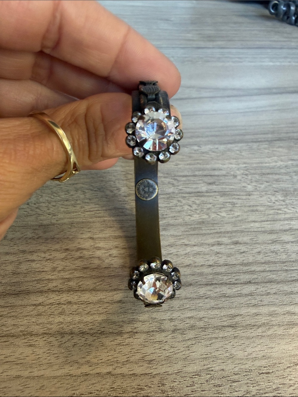 Crystal Accent Black Leather Bracelet - Unbranded
